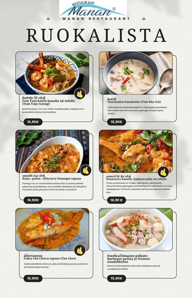 Manan Restaurant Ruokalista sivu 3
